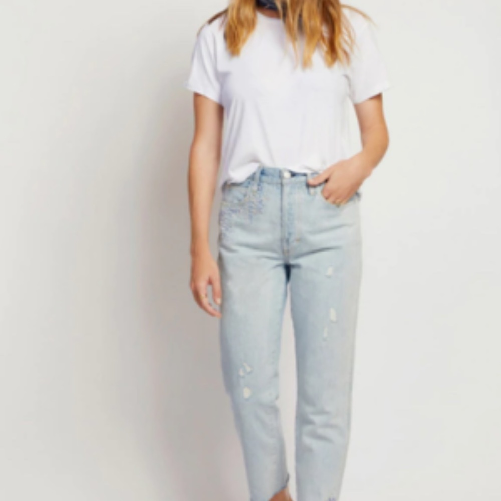 AMO Loverboy High Rise Embroidered Straight Leg Jeans